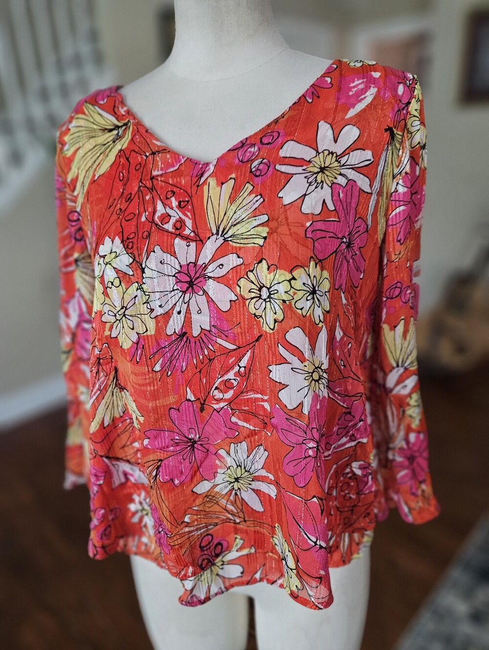 Sara Michelle Metallic Floral Top Small